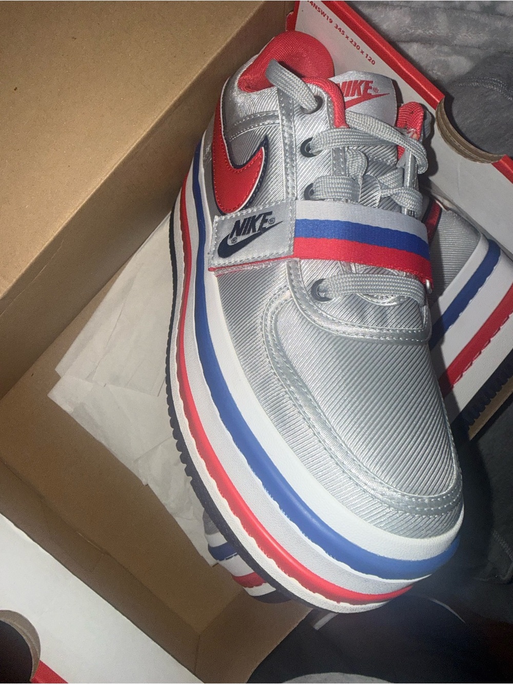 Nike Gray Sneakers with Red & Blue Trim - Picture 2 of 3
